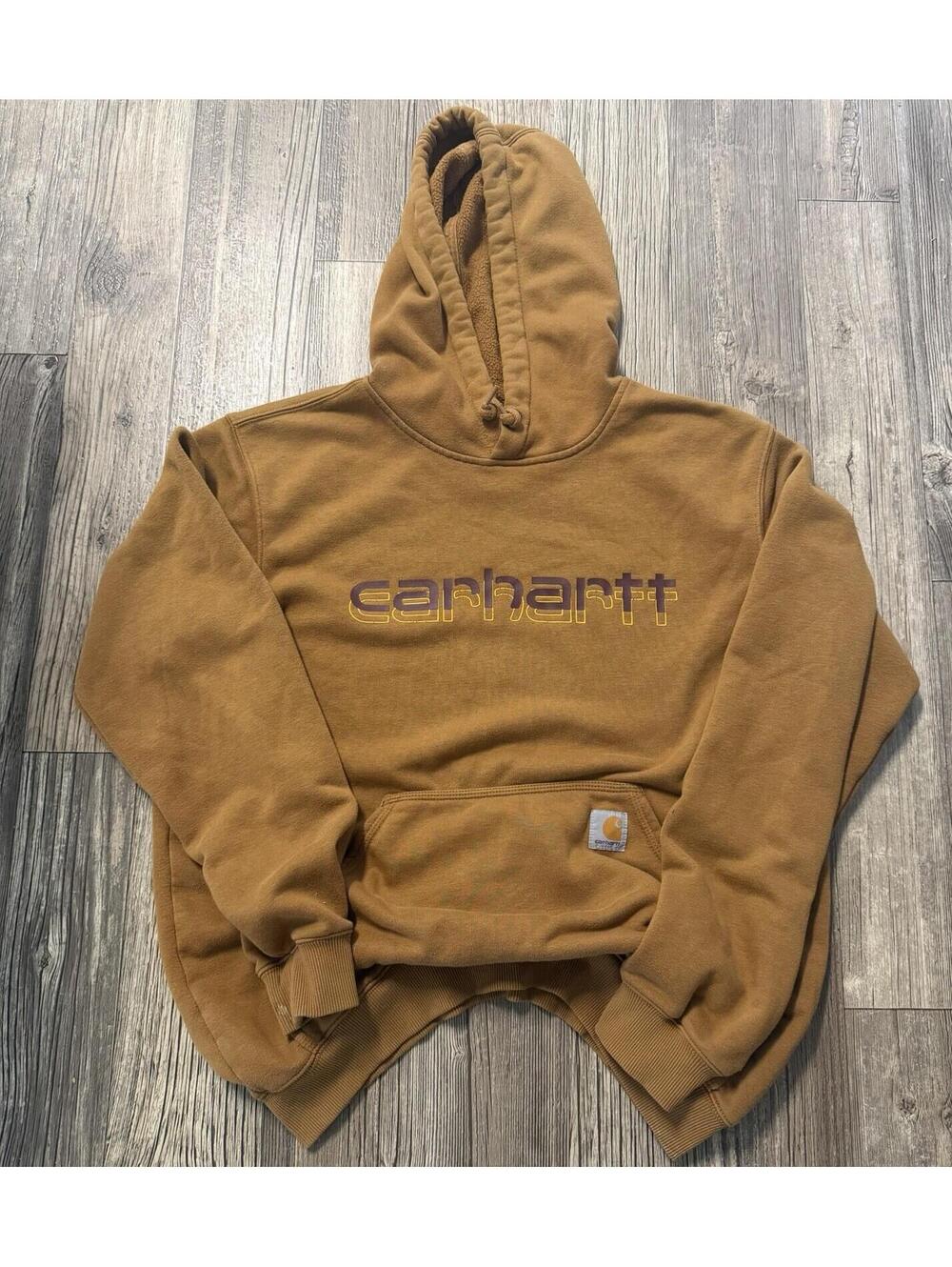 Carhartt Hoodie Mens M Brown Pullover Rain Defender Loose Fit Fleece Logo